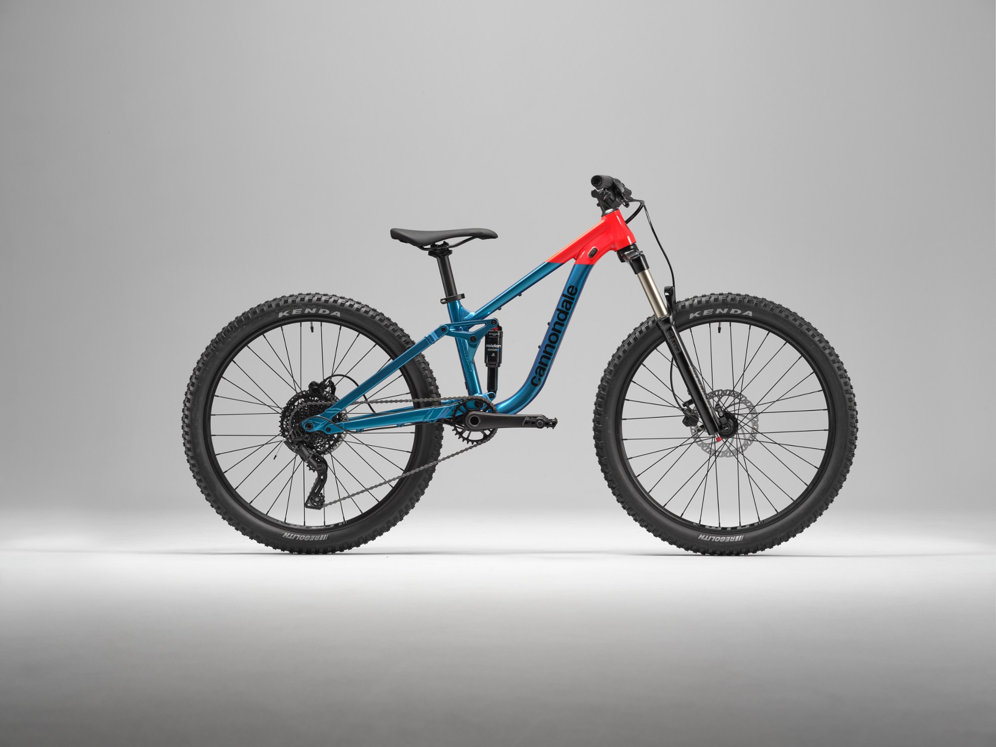 kids' full suspension mountain bike with 26 inch wheels