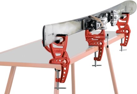 Swix Jaw Economy Ski Vise Set In Use Alternate View (Red)