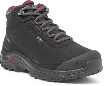 Salomon Shelter CS WP Boots - Women's 3/4 view (Black/Ebony/Wine Tasting)