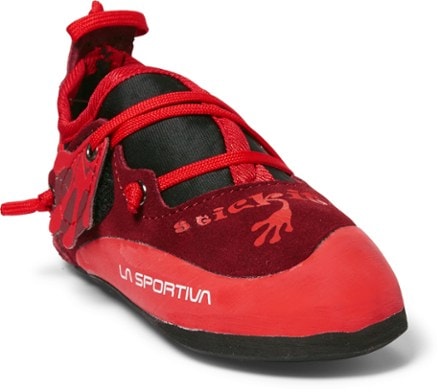 La Sportiva Stickit Climbing Shoes - Kids' 3/4 view (Chili/Poppy)