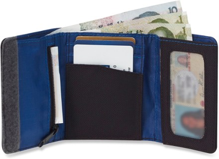 Black Folding Wallet Multiple Pockets Hock and Eye Sealing 