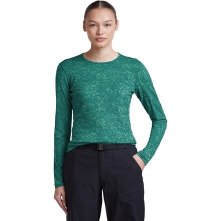 Icebreaker Merino 200 Oasis Long-Sleeve Crewe Moss Bloom AOP Base Layer Top - Women's 0