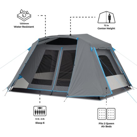 6-Person Lighted Instant Cabin Tent with Full Rainfly