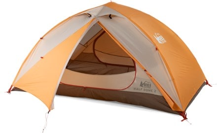 REI Co-op Half Dome 2 Tent 3/4 w/fly door open (Lion)