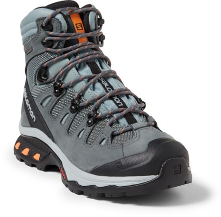 Salomon Quest 4D 3 GTX Hiking Boots - Women's 3/4 front view (Lead/Stormy Weather/Paradise)