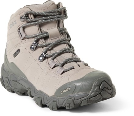 Oboz Bridger Mid Waterproof Hiking Boots - Women's 3/4 view (Frost Gray)