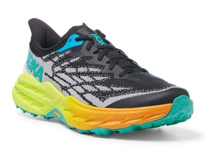 HOKA Speedgoat 5 Trail-Running Shoes - Men's 3/4 view (Black/Evening Primrose)