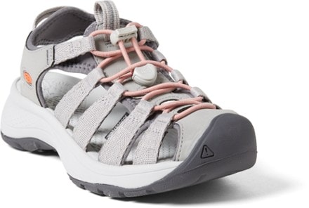 KEEN Astoria West Sandals - Women's 3/4 front view (Grey/Coral)