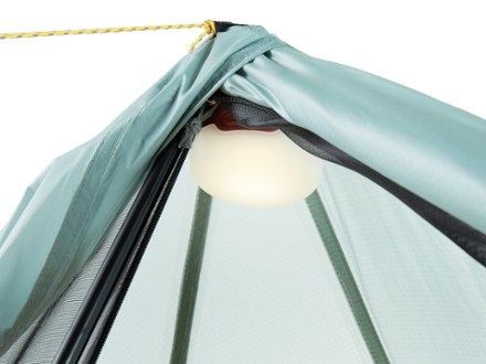 REI Co-op Flash Air 1 Tent Light (sold separately) hung on gear loop (Stratus Blue)