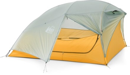 REI Co-op Flash 3 Tent 3/4 front view with rainfly (Stratus Blue)