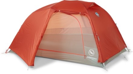 Big Agnes Copper Spur HV UL2 Tent 3/4 front view with rainfly (Orange)