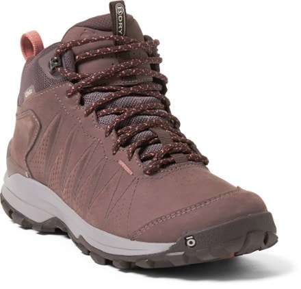 Oboz Sypes Mid Leather Waterproof Hiking Boots - Women's 3/4 view (Peppercorn)
