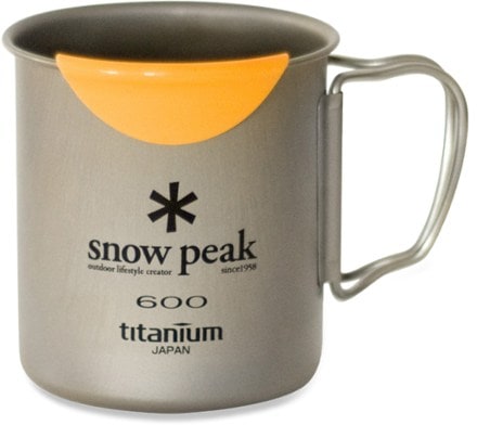 Snow Peak Titanium 600 Mug with HotLips Handles flip out for a secure grip