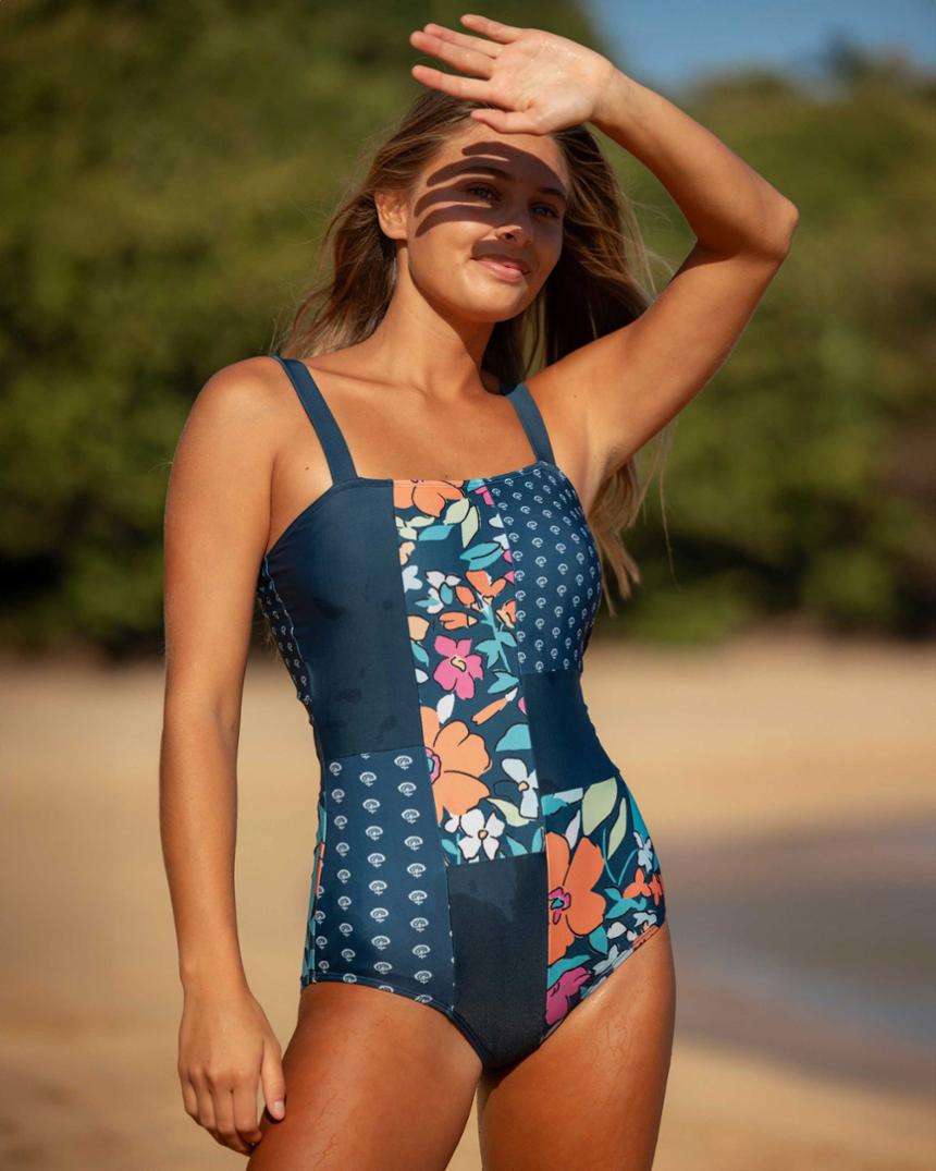 Location Image for Patchwork One-Piece Swimsuit - Women's