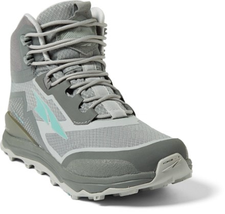 Altra Lone Peak ALL-WTHR Mid Hiking Boots - Women's 3/4 view (Gray/Green)