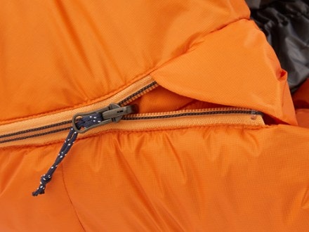 Mountain Equipment Snowline Sleeping Bag Zipper detail (Marmalade)