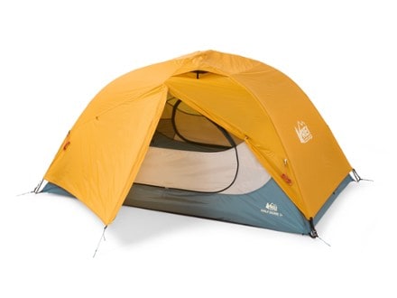 REI Co-op Half Dome 2 Plus Tent with Footprint 3/4 front view with rainfly