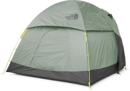 The North Face Wawona 4 Tent Back view with rainfly on (Agave Green/Asphalt Grey)