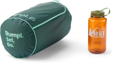 Rumpl Overland Mat StuffleBag carrying case (32 fl. oz. water bottle for scale; not included)
