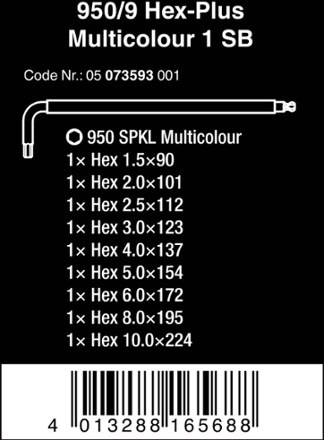 Wera 950/9 Hex-Plus SB L-Key Metric Hex Wrench Set 1