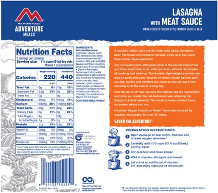 Mountain House Lasagna with Meat Sauce - 2 Servings 1