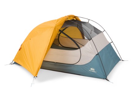 REI Co-op Half Dome 2 Plus Tent with Footprint Rainfly rolled back