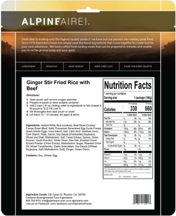 AlpineAire Foods Ginger Stir Fried Rice with Beef - 1 Serving 1