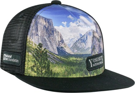 flat brim trucker hat