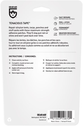 Gear AID Tenacious Tape Repair Patches for Jackets, Tents, Outdoor Gear and  Technical Fabrics