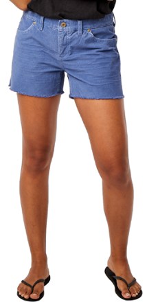 blue and white high waisted striped shorts