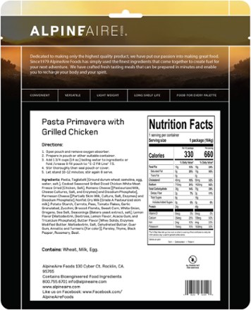 AlpineAire Foods Pasta Primavera with Grilled Chicken - 1 Serving 2