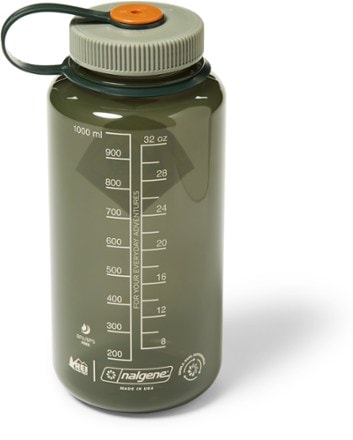 REI Co-op Nalgene Sustain Graphic Wide-Mouth Water Bottle - 32 fl. oz. Back view (Diamond/Celery)