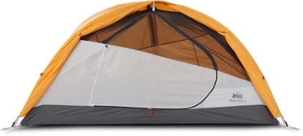 REI Co-op Trail Hut 2 Tent with Footprint Straight on with fly fully opened  (Kabocha Orange)