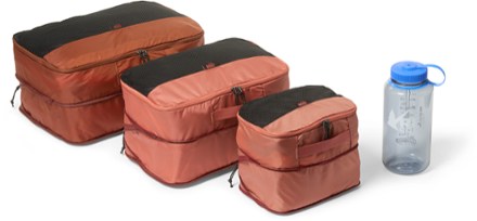 REI Co-op Expandable Packing Cube Set - Small/Medium/Large Shown in expanded form; 32 fl. oz. bottle (not included) shown for size reference only