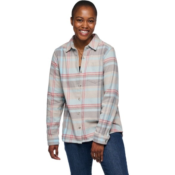 On Body Image of color Pewter/Belay Blue Plaid
