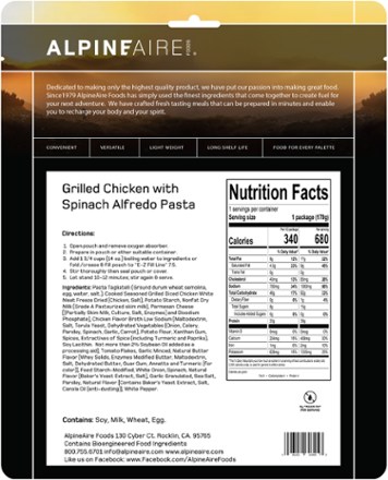AlpineAire Foods Grilled Chicken with Spinach Alfredo Pasta - 1 Serving 2