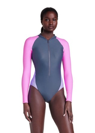 2023 New Women One Piece Rash Guard Long Sleeve Zipper Surf Suit Swimsuit  Boxer Bathing Suit Swimming Wear