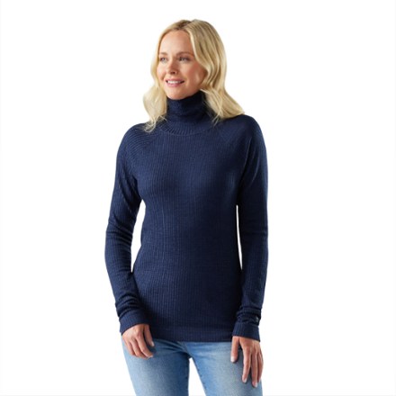 Smartwool Women's Thermal Merino Rib Turtleneck Base Layer Top  Blue XL