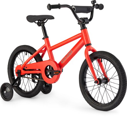 Co-op Cycles REV 16 Kids' Bike 3/4 front view (Red Spark)
