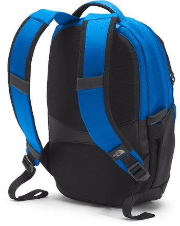 red and blue north face backpack