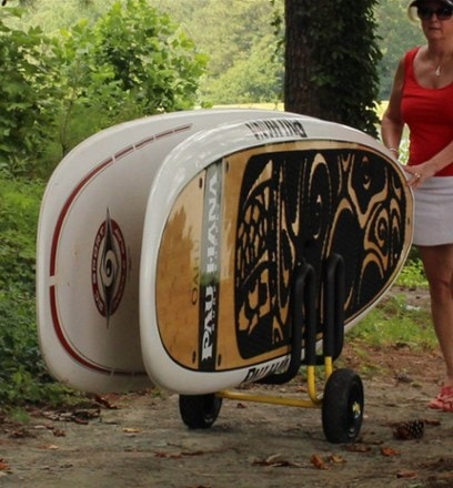 Suspenz Double Trouble SUP Cart/Stand In use (Yellow)