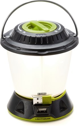 Goal Zero Lighthouse Core Lantern & USB Power Hub Light fully on (Black/Green)