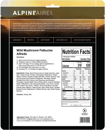 AlpineAire Foods Wild Mushroom Fettuccine Alfredo - 1 Serving 1