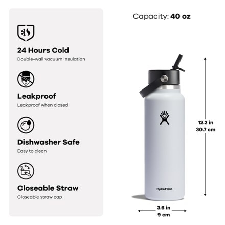 Hydro Flask Wide-Mouth Vacuum Water Bottle with Flex Straw Cap - 40 fl. oz. 4
