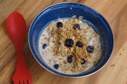 Backpacker's Pantry Granola with Milk and Organic Blueberries In Use