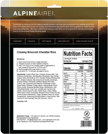 AlpineAire Foods Creamy Broccoli Cheddar Rice - 1 Serving 1