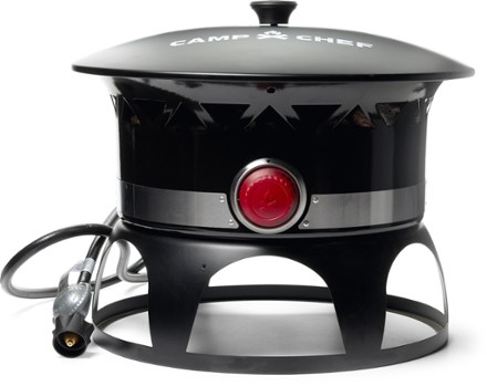 Redwood Gas Fire Pit with Lid and Heat-Dispersing Lava Rocks
