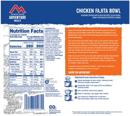 Mountain House Chicken Fajita Bowl - 2 Servings 1