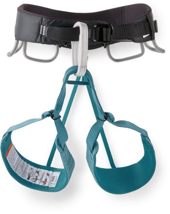 Detail Image of color Aqua Verde rock climbing harness.