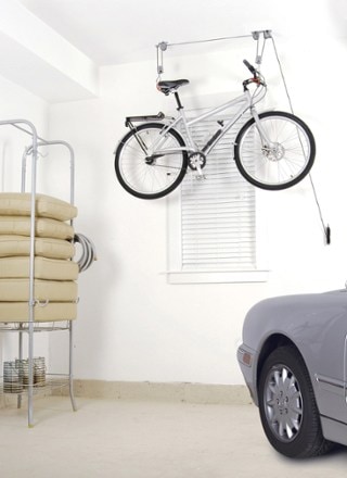 Delta Cycle El Greco Single Ceiling Hoist Bike Storage In-Use (Silver)